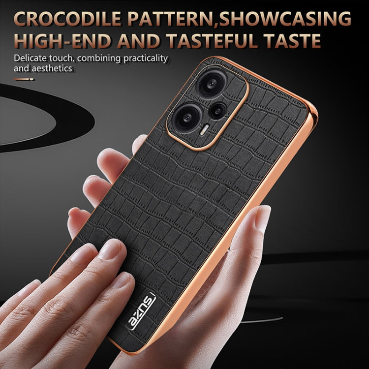 For Xiaomi Poco F5 AZNS Electroplated Frame Crocodile Texture Full Coverage Phone Case(Brown)