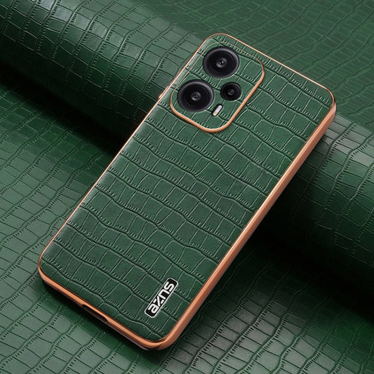 For Xiaomi Poco F5 AZNS Electroplated Frame Crocodile Texture Full Coverage Phone Case(Green)