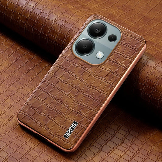 For Xiaomi Poco M6 Pro AZNS Electroplated Frame Crocodile Texture Full Coverage Phone Case(Brown)