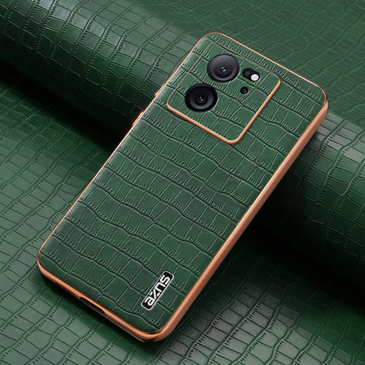 For Xiaomi 13T / 13T Pro AZNS Electroplated Frame Crocodile Texture Full Coverage Phone Case(Green)