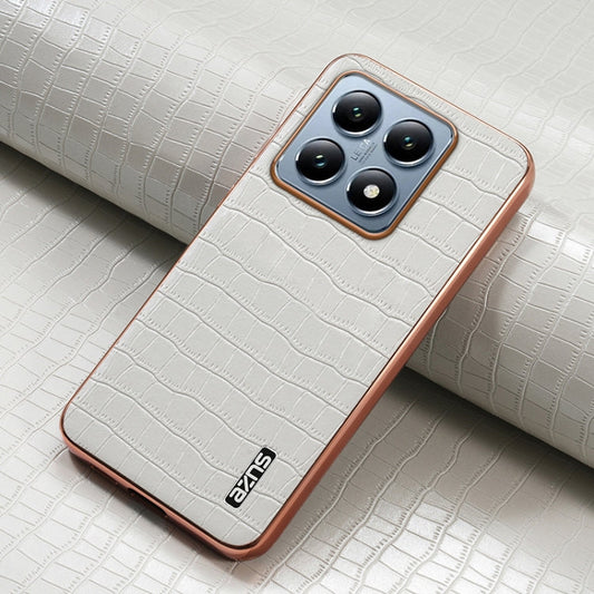 For Xiaomi 14T AZNS Electroplated Frame Crocodile Texture Full Coverage Phone Case(White)