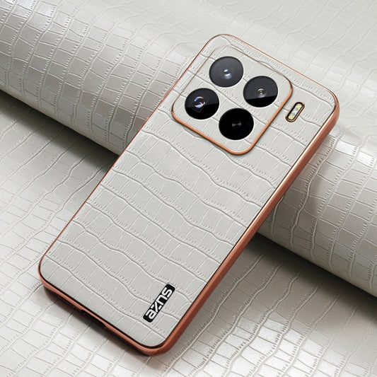 For Xiaomi 15 Pro AZNS Electroplated Frame Crocodile Texture Full Coverage Phone Case(White)