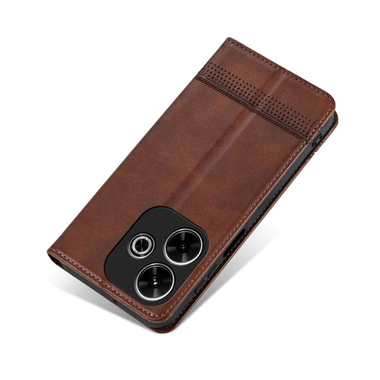 For Xiaomi Redmi 13 4G Global AZNS Magnetic Calf Texture Flip Leather Phone Case(Dark Brown)