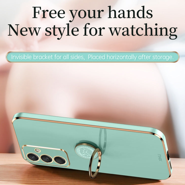 For Samsung Galaxy M55 XINLI Straight Edge 6D Electroplate TPU Phone Case with Ring Holder(Mint Green)