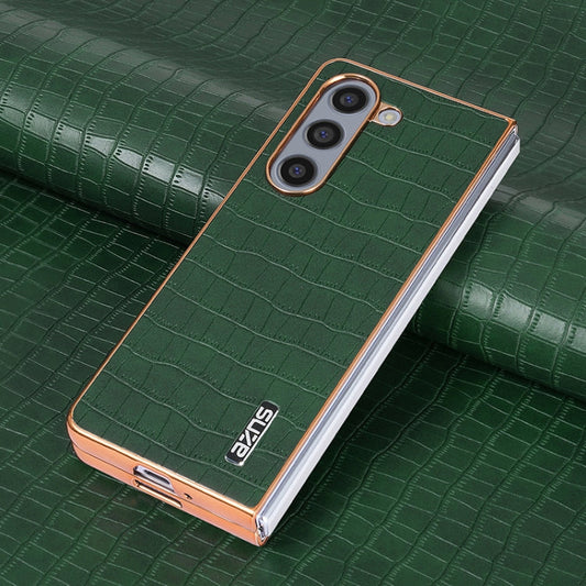 For Samsung Galaxy Z Fold5 AZNS Electroplated Frame Crocodile Texture Full Coverage Phone Case(Green)