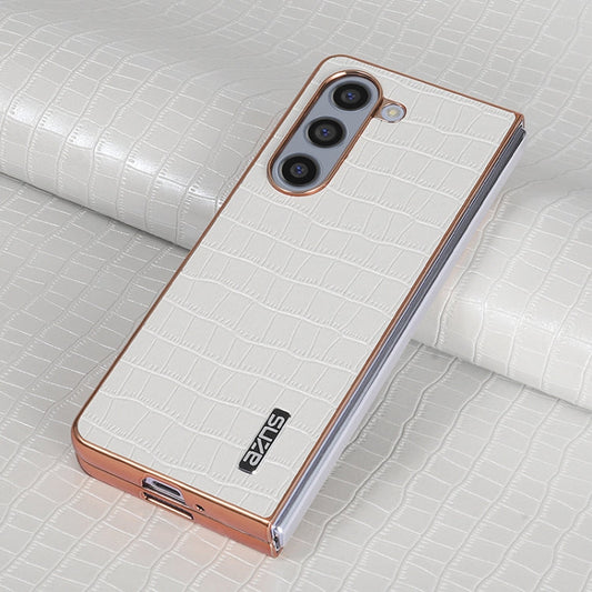 For Samsung Galaxy Z Fold6 AZNS Electroplated Frame Crocodile Texture Full Coverage Phone Case(White)