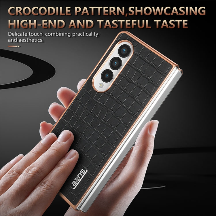 For Samsung Galaxy Z Fold3 5G AZNS Electroplated Frame Crocodile Texture Full Coverage Phone Case(White)