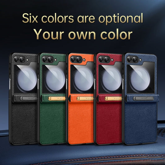 For Samsung Galaxy Z Flip5 SULADA Lychee Texture Invisible Holder Leather Back Cover Phone Case(Green)