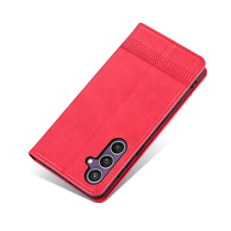 For Samsung Galaxy S24 FE 5G AZNS Magnetic Calf Texture Flip Leather Phone Case(Red)
