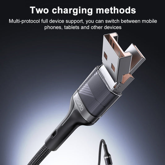 Câble de données de charge rapide 2-en-1 Yesido CA165C 60W USB + USB-C / Type-C vers USB-C / Type-C, Longueur : 1,2 m (Noir)
