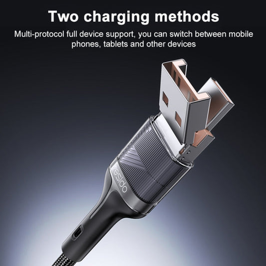 Yesido CA165L 27W USB + USB-C / Type-C vers 8 broches Câble de données de charge rapide 2 en 1, Longueur : 1,2 m (Noir)