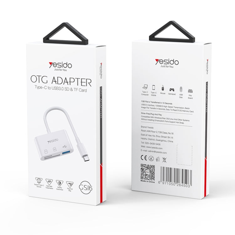 Adaptateur OTG Yesido GS16 USB-C / Type-C vers USB 3.0 / Lecteur de carte TF / SD (blanc)