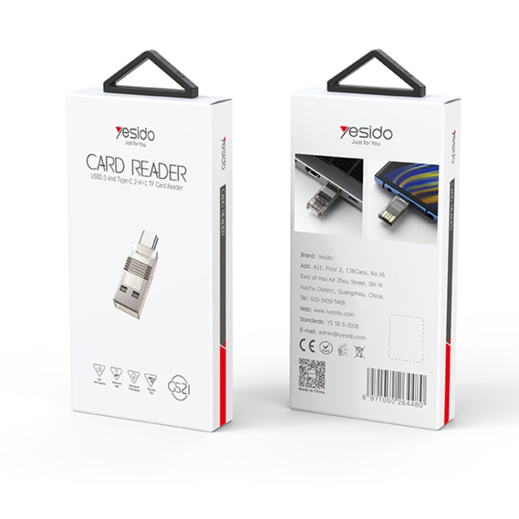 Yesido GS21 Adaptateur de lecteur de carte OTG 2-en-1 USB 3.0 vers USB-C / Type-C + Carte TF (Or)