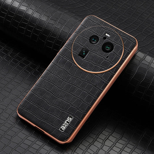For OPPO Find X6 Pro AZNS Electroplated Frame Crocodile Texture Full Coverage Phone Case(Black)