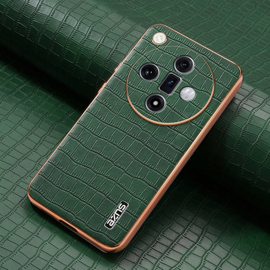 Pour OPPO Find X7 Ultra AZNS Étui de téléphone à couverture complète avec cadre électrolytique et texture crocodile (Vert)