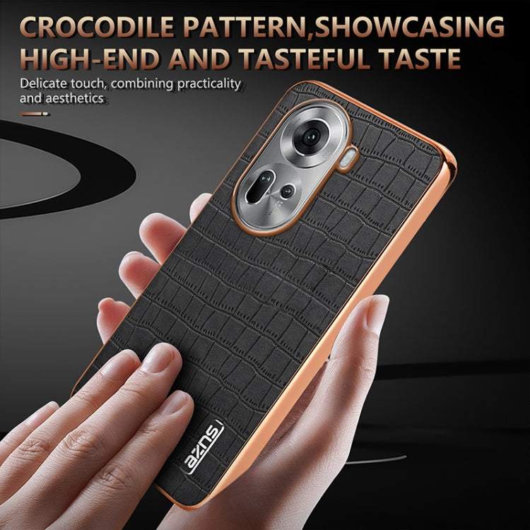 Pour OPPO Reno11 Global AZNS Coque de téléphone à couverture complète avec cadre électrolytique et texture crocodile (marron)