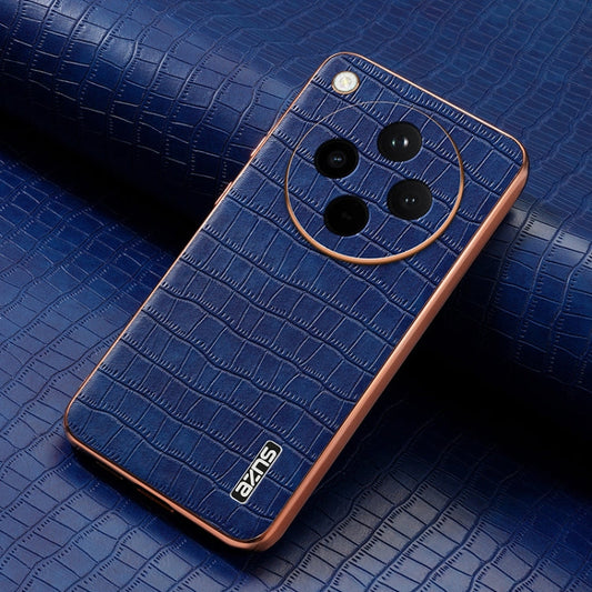 Pour OPPO Find X8 AZNS Coque de téléphone à couverture complète en similicuir grain crocodile avec cadre électroplaqué (bleu)