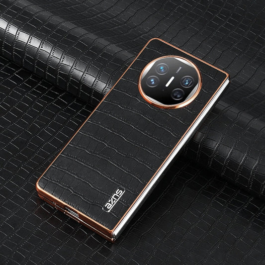 For Huawei Mate X3 / X5 AZNS Electroplated Frame Crocodile Texture Full Coverage Phone Case(Black)