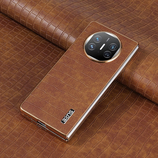 For Huawei Mate X3 / X5 AZNS Electroplated Frame Crocodile Texture Full Coverage Phone Case(Brown)