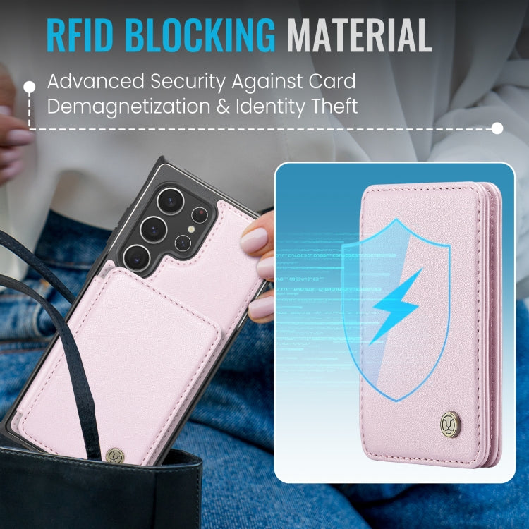 For Samsung Galaxy S22 Ultra 5G JEEHOOD J05 Business Magnetic Style RFID Leather Phone Case(Pink)