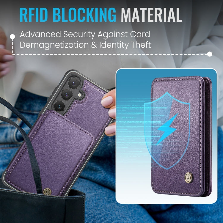 Pour Samsung Galaxy S24 5G JEEHOOD J05 Étui de Téléphone en Cuir Style Magnétique Business RFID (Violet)