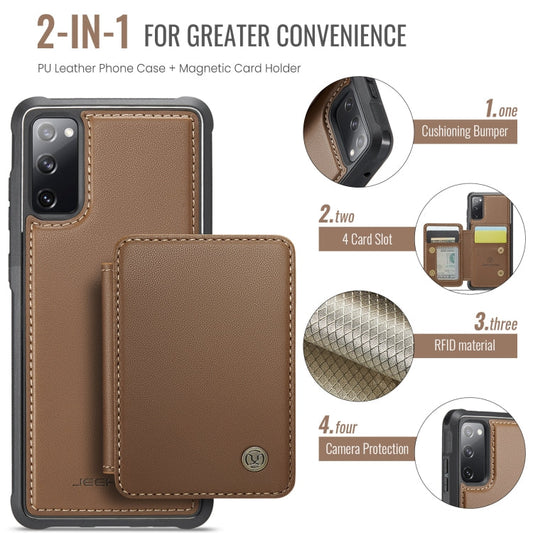 For Samsung Galaxy S20 FE JEEHOOD J05 Business Magnetic Style RFID Leather Phone Case(Brown)