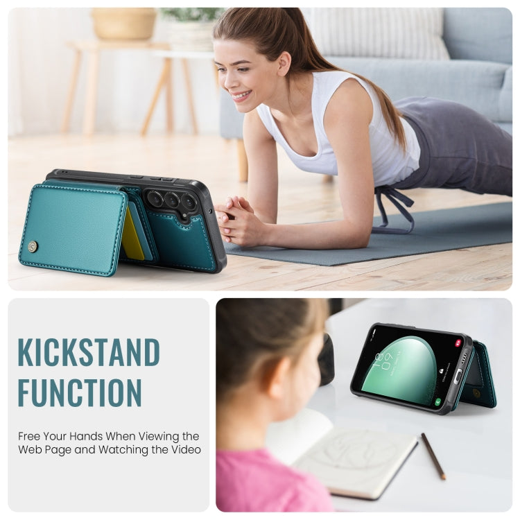 For Samsung Galaxy S23 FE 5G JEEHOOD J05 Business Magnetic Style RFID Leather Phone Case(Blue Green)