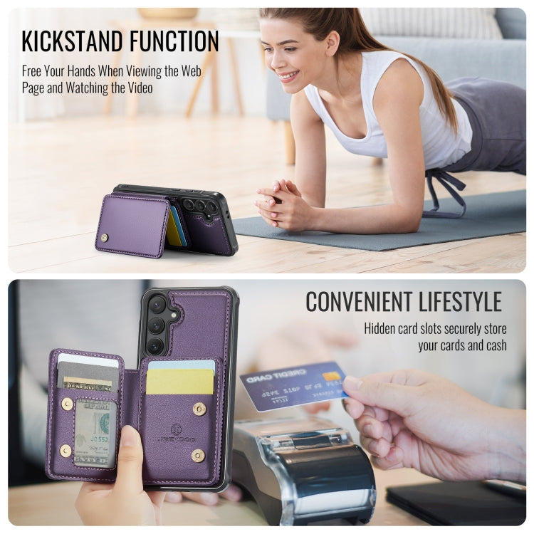 Pour la coque de téléphone en cuir RFID JEEHOOD J05 Business Magnetic Style pour Samsung Galaxy S24 FE 5G (violet)
