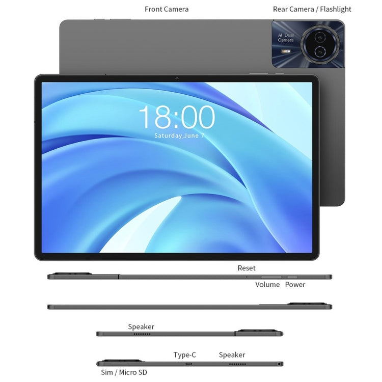 Tablette PC Teclast T50HD 11 pouces, 6 Go + 256 Go, Android 14 Unisoc T606 Octa Core, 4G LTE Double SIM