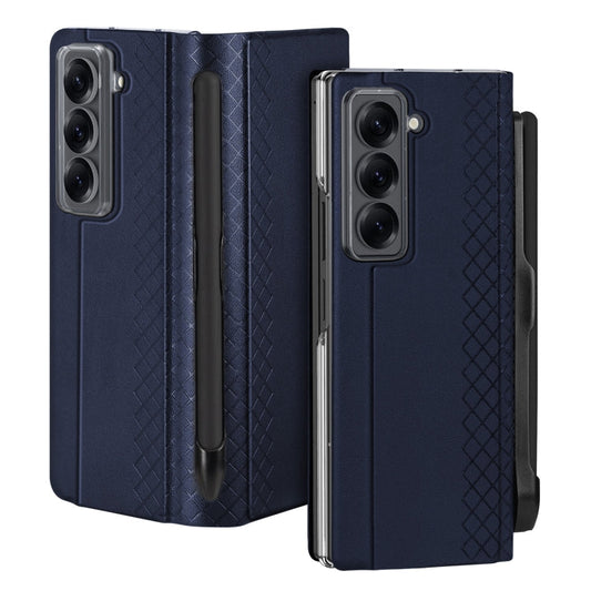 For Samsung Galaxy Z Fold Special DUX DUCIS Bril Series PU + TPU Phone Case with Pen Slot(Blue)