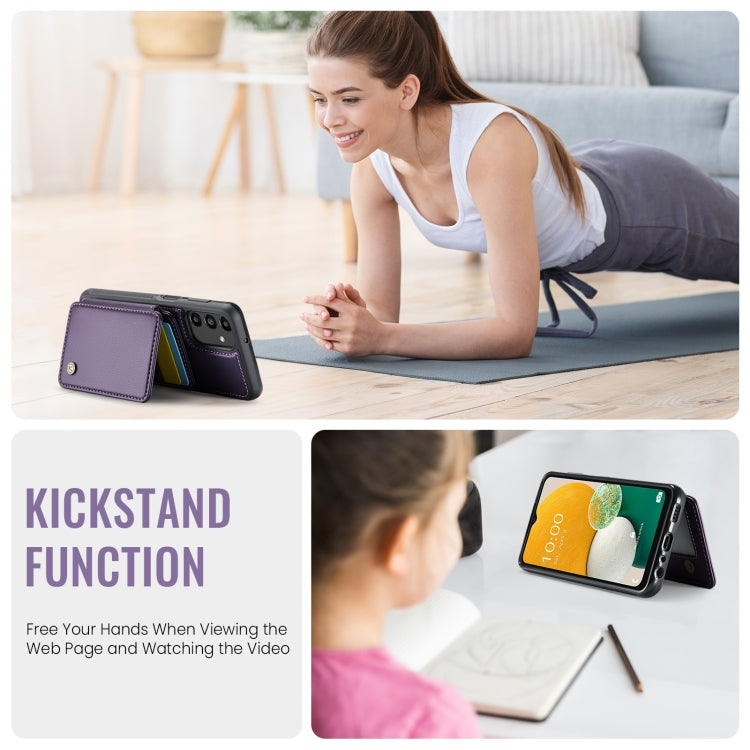 For Samsung Galaxy A13 5G JEEHOOD J05 Business Magnetic Style RFID Leather Phone Case(Purple)