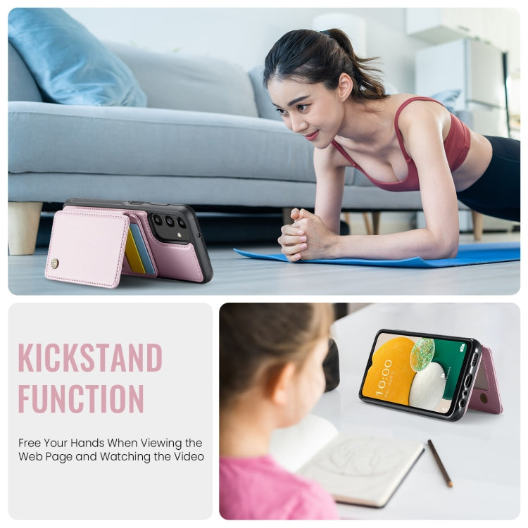 For Samsung Galaxy A13 5G JEEHOOD J05 Business Magnetic Style RFID Leather Phone Case(Pink)