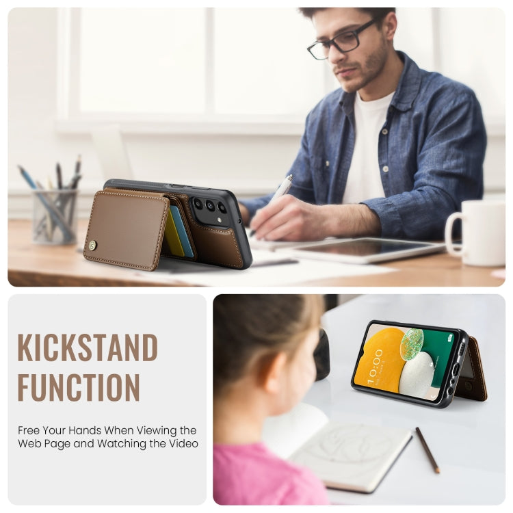 For Samsung Galaxy A13 5G JEEHOOD J05 Business Magnetic Style RFID Leather Phone Case(Brown)