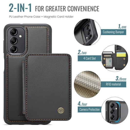 Pour Samsung Galaxy A14 4G / 5G Étui en cuir JEEHOOD J05 de style professionnel avec fonction RFID (Noir)