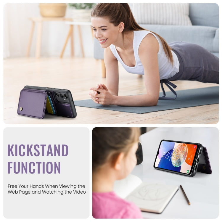 For Samsung Galaxy A14 4G / 5G JEEHOOD J05 Business Magnetic Style RFID Leather Phone Case(Purple)