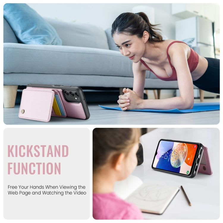 For Samsung Galaxy A14 4G / 5G JEEHOOD J05 Business Magnetic Style RFID Leather Phone Case(Pink)