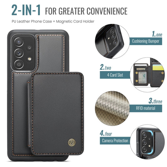 Pour Samsung Galaxy A23 JEEHOOD J05 Étui portefeuille en cuir avec protection RFID et fermeture magnétique (Noir)