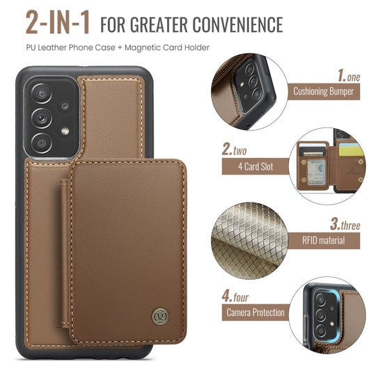 Pour Samsung Galaxy A23 JEEHOOD J05 Étui de téléphone en cuir RFID de style magnétique professionnel (marron)