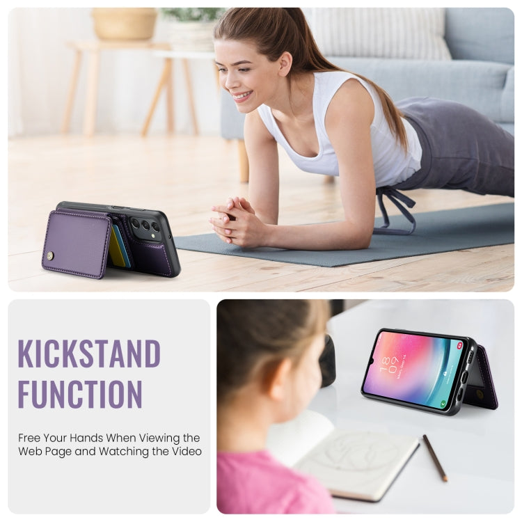 For Samsung Galaxy A24 4G JEEHOOD J05 Business Magnetic Style RFID Leather Phone Case(Purple)