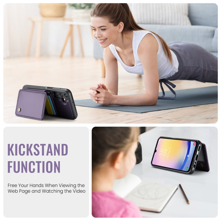 For Samsung Galaxy A25 JEEHOOD J05 Business Magnetic Style RFID Leather Phone Case(Purple)