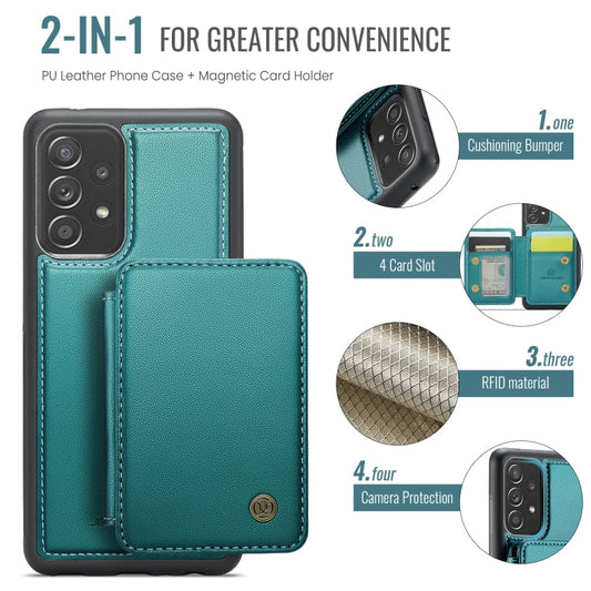 For Samsung Galaxy A53 5G JEEHOOD J05 Business Magnetic Style RFID Leather Phone Case(Blue Green)