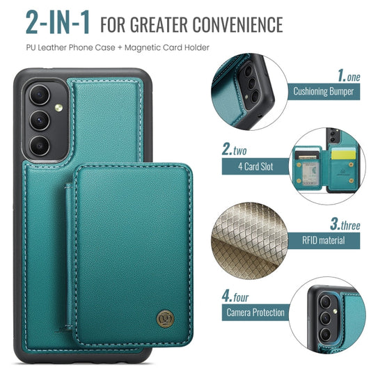For Samsung Galaxy A34 5G JEEHOOD J05 Business Magnetic Style RFID Leather Phone Case(Blue Green)