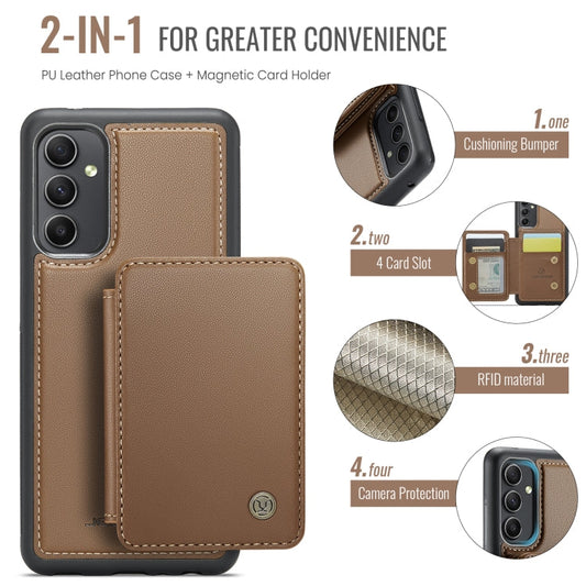 For Samsung Galaxy A34 5G JEEHOOD J05 Business Magnetic Style RFID Leather Phone Case(Brown)
