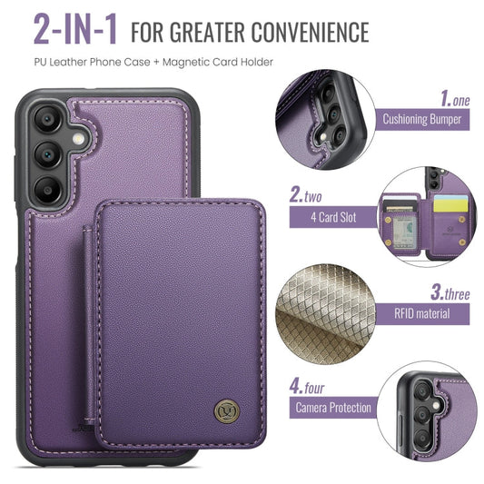 For Samsung Galaxy A35 5G JEEHOOD J05 Business Magnetic Style RFID Leather Phone Case(Purple)