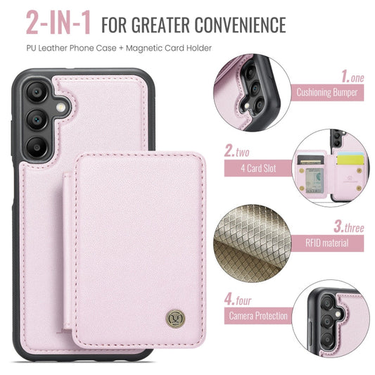 Pour Samsung Galaxy A35 5G JEEHOOD J05 Étui de téléphone en cuir RFID de style professionnel magnétique (rose)