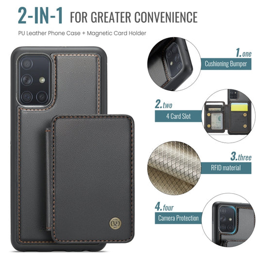 For Samsung Galaxy A51 4G JEEHOOD J05 Business Magnetic Style RFID Leather Phone Case(Black)