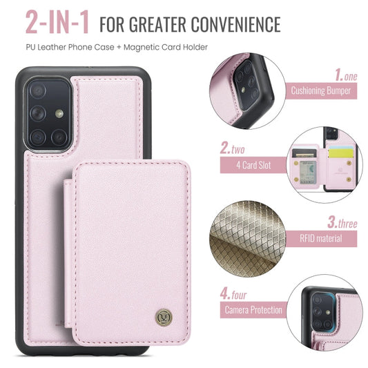 For Samsung Galaxy A51 4G JEEHOOD J05 Business Magnetic Style RFID Leather Phone Case(Pink)
