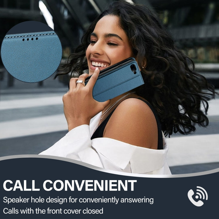 For iPhone SE 2022 LC.IMEEKE L1 Series Frosted Fine Texture PU Phone Case(Blue)