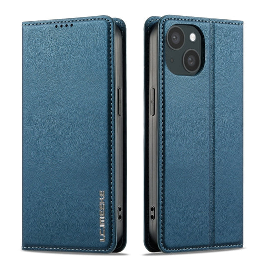 Pour iPhone 14 / 13 Étui de téléphone en PU texturé givré fin LC.IMEEKE série L1 (bleu)