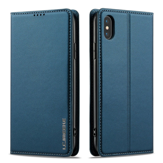 For iPhone XR LC.IMEEKE L1 Series Frosted Fine Texture PU Phone Case(Blue)